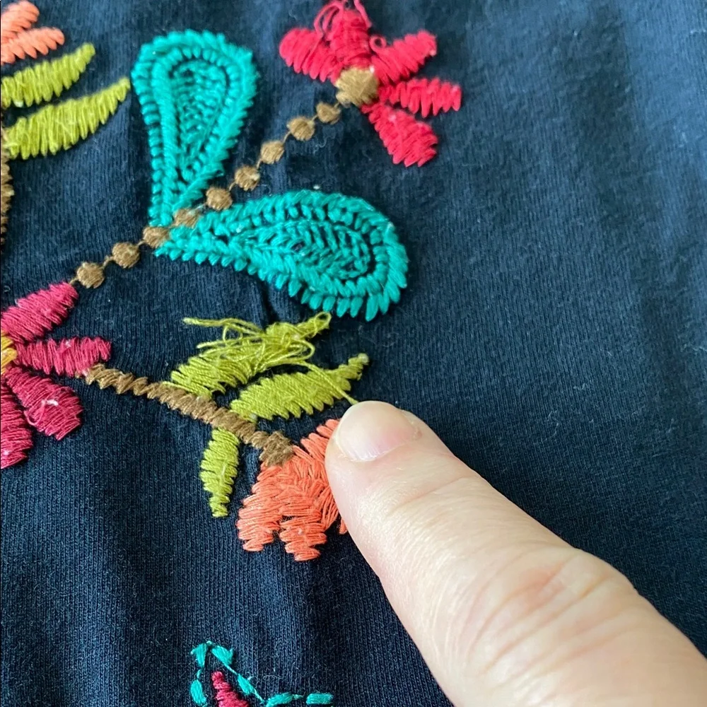 Johnny Was Black Top with Multicolor Embroidery - Picture 4 of 6